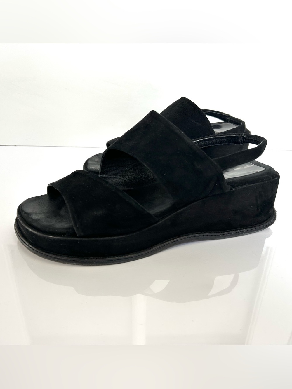 Joan & David Black Suede Platform Slingback Sandals